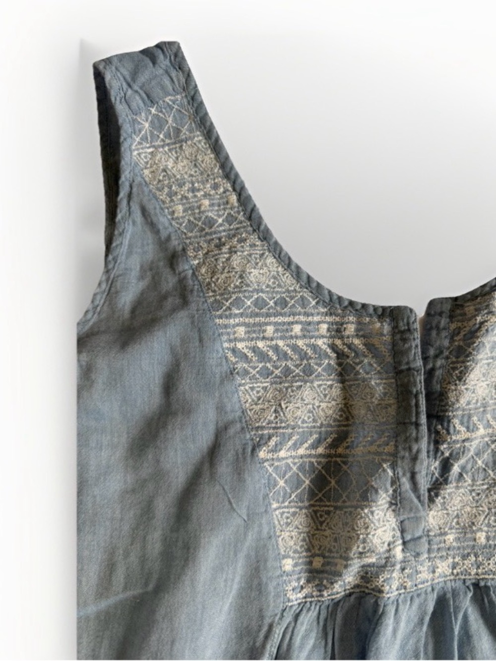 Embroidered Chambray Boho Tank Top Sleeveless V-Neck Blouse XXL Cottagecore READ - Picture 6 of 10
